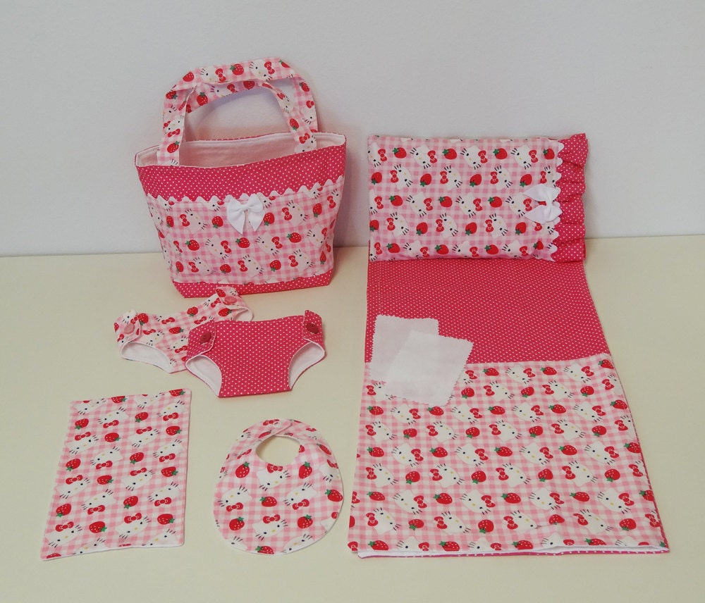 Bitty Baby Basics in Strawberry Hello Kitty- Diaper Bag and Diapers with Blanket