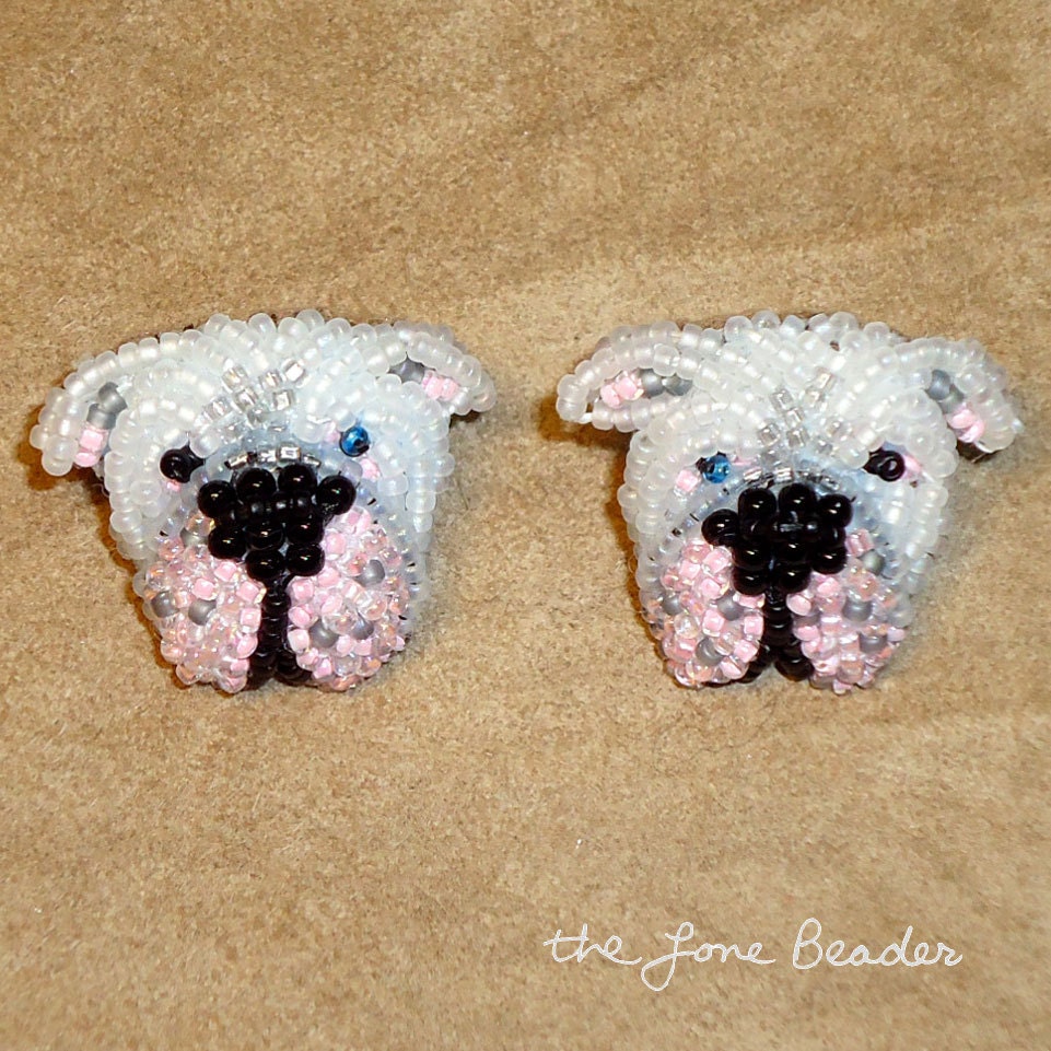 Tiny beaded AMERICAN BULLDOG sterling silver post earrings (Ready to Ship)
