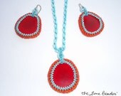 TURQUOISE RED beaded Tagua nut necklace & earring jewelry set