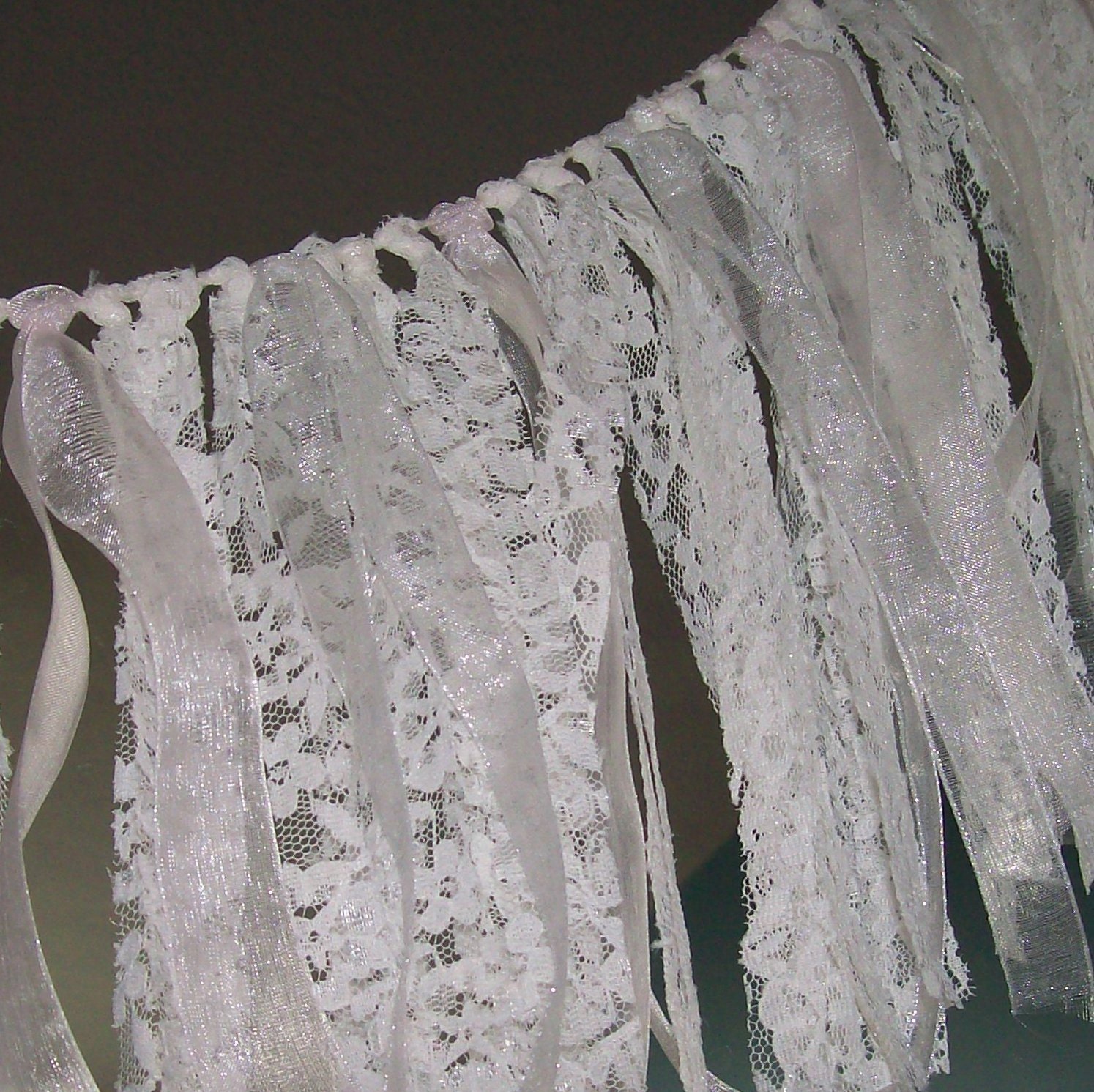 Wedding Garland Bunting Handmade Swag Vintage Lace Organdy Ribbon Streamers Rustic Wedding Shabby Chic Cottage Bridal Swag Photography Prop