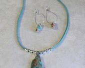 Necklace Sky Blue Jasper Gemstone Pendant Sterling Silver Suede Cord Free Earrings