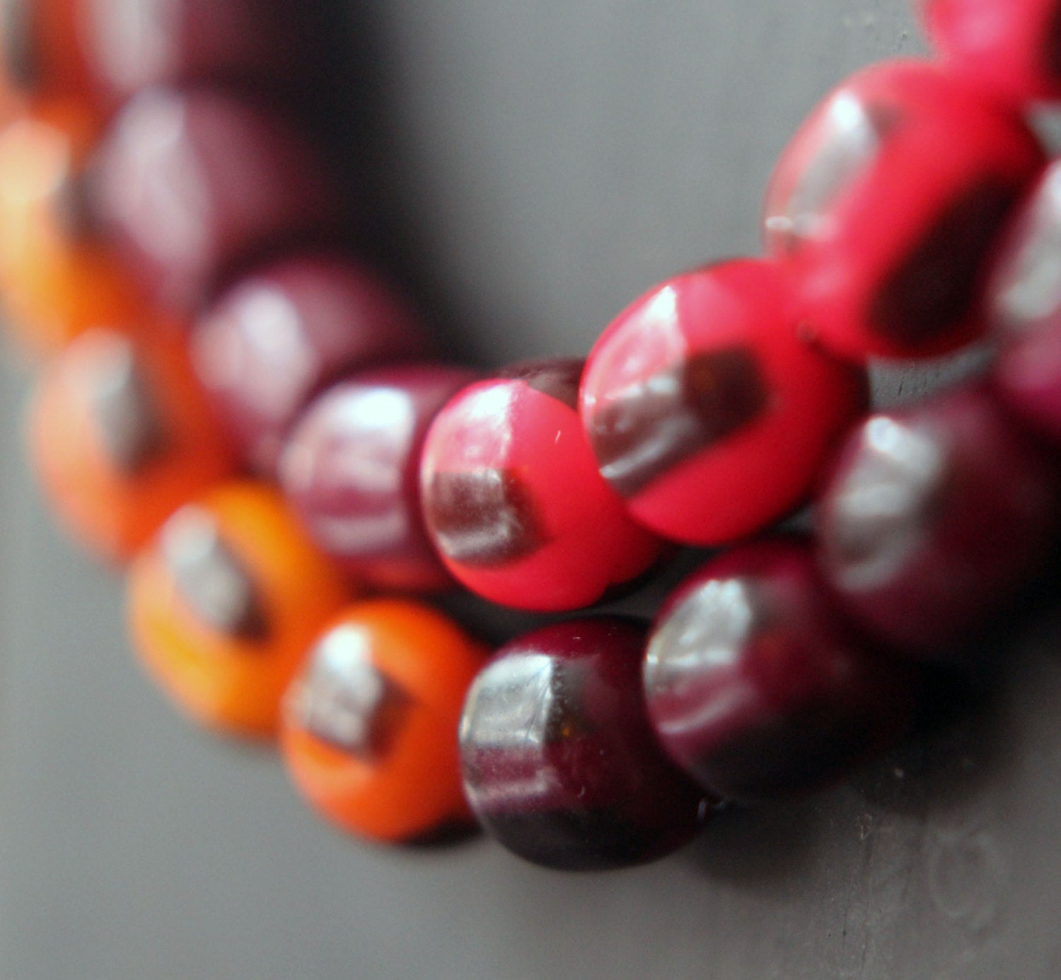 Summer Berries and Petals Necklace - Vintage Lucite Beads in African Violet, Nectarine Orange, Red Poppy, Fuchsia Pink, Brown  - Gift Box