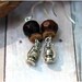 Camping Lantern Earrings - Kerosene Lamp Dangles with Wood Beads - Rustic - Summer Fun - Tent Camping