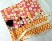 Makeup Brush Roll in Amy Butler Fuschia Martini and Tangerine Full Moon - Large Size - See shop annc. for free shipping offer