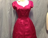 50's Adele Simpson cerise silk satin dress. AS IS :(