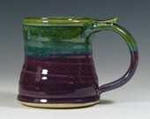 Small cup, coffee mug, ceramic, teacup, glazed in purple green,  handmade stoneware by hughes pottery