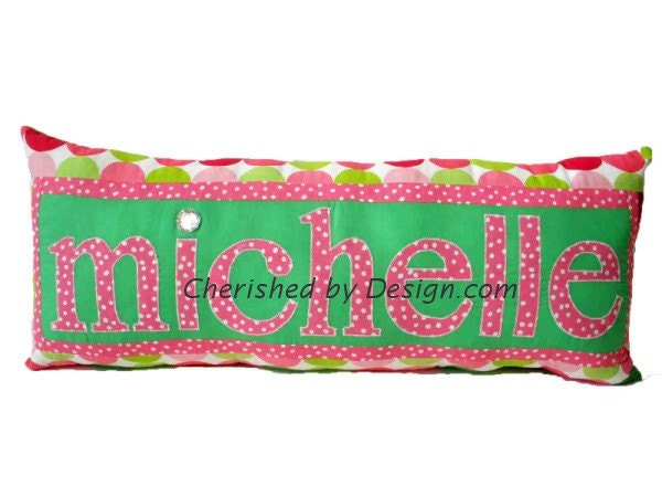 Green Pink Polka Dot Personalized Name Pillow Il_570xn