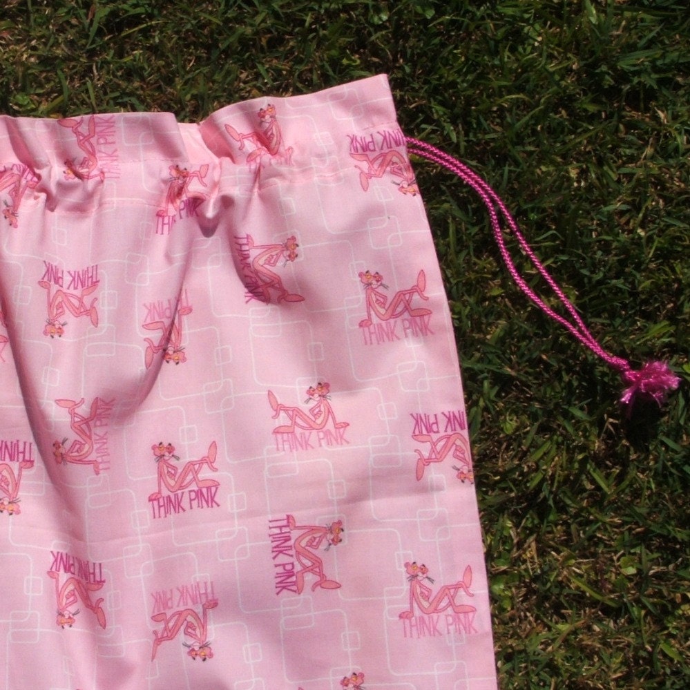 Pink Panther large drawstring bag pink cotton for library school toys storage