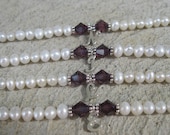 Four Bridesmaid and Flower Girl Personalized Initial Bracelets- Sterling Silver, Freshwater Pearls, Swarovski Crystal