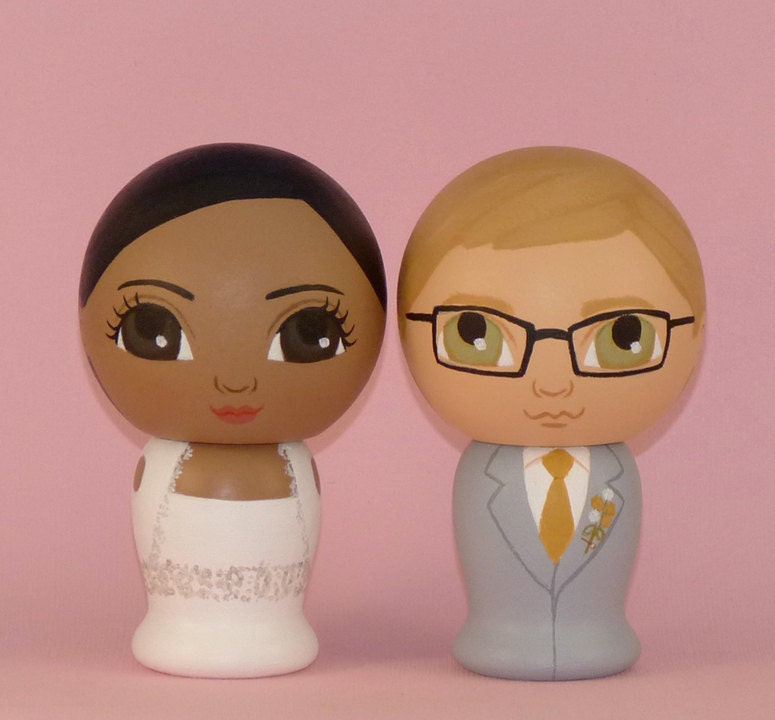 Custom Wedding Cake Toppers Hand Painted on Wooden Kokeshi Dolls