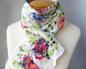 White nuno felted scarf with spring colors