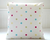 cerise pink lemon green turquoise blue spots spotty decorative pillow cover, dots dotty cushion cover 16 inch
