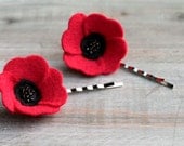 Poppy Hair Pin Set // Ruby Red // Felt Flower Women's Hair Accessory by OrdinaryMommy on Etsy