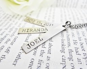 Hand Stamped Mother Necklace with Three Nickel Silver Date or Name Tags - Birthday or Anniversary