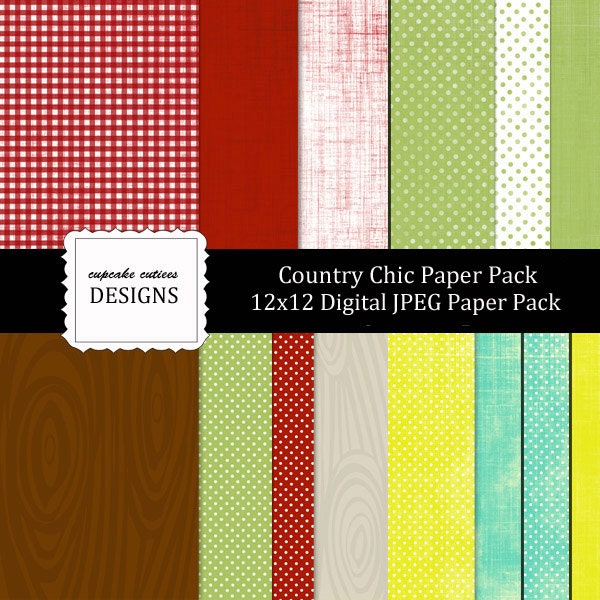 Country Chic Digital  Collage Sheets 12 x 12 Papers Set of 17 Digital Papers