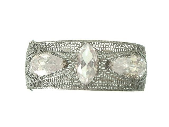 Art Deco Filigree Bracelet Crystal Hinged Bangle 1920s Art Deco Jewelry Wedding Bracelet