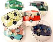 6 small RV Buttons.  Handmade Buttons.  1/2" or 15 mm. Recreational Vehicle or Camping Trailer Sewing Buttons. Vintage Image.