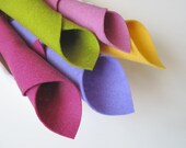 100% Wool Felt Fabric Sheets - Fairy Color Story - Pink, Yellow, Green, Purple Soft Plush Felt Supply