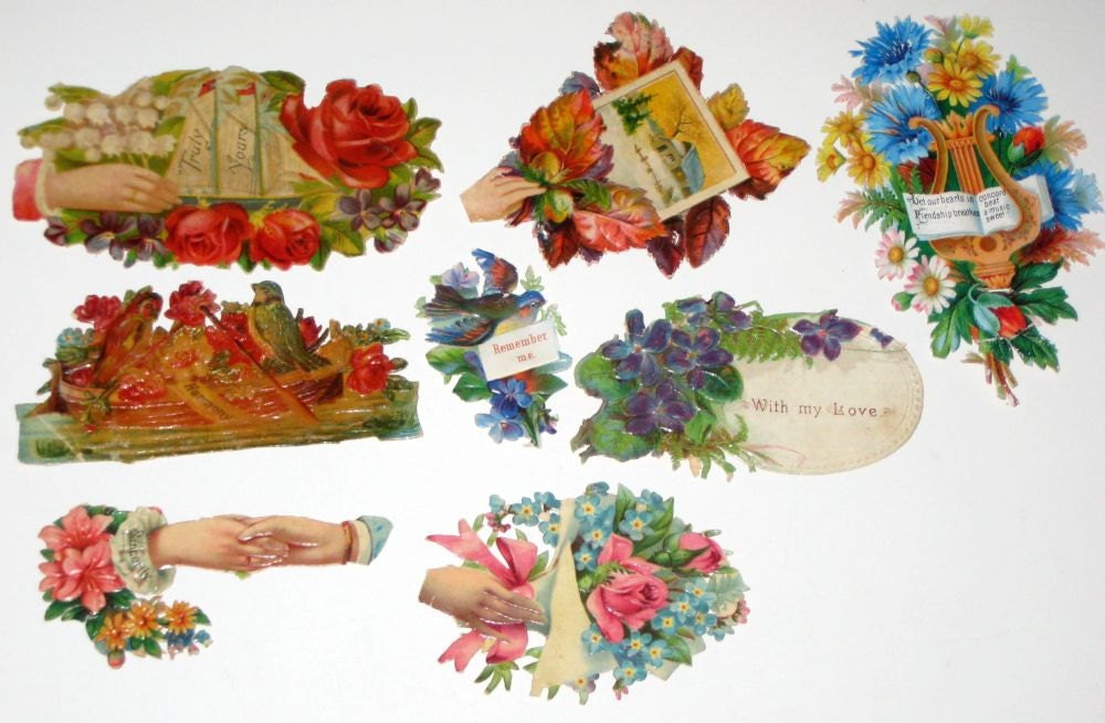 Victorian Die Cut Scraps  - 8 Pieces from Antique Calling Cards