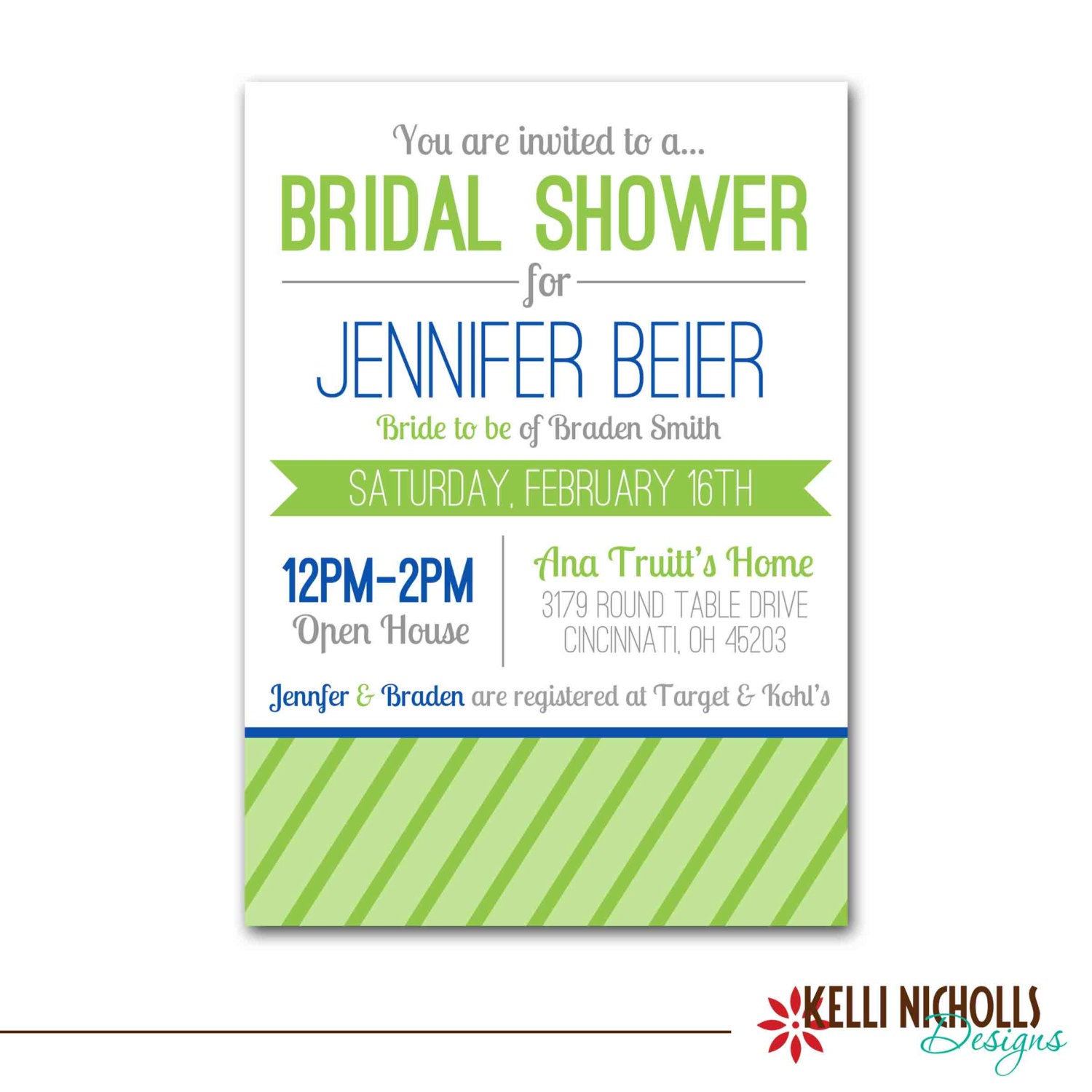 Bridal Shower Invitation Modern Stripes - Color Customizable