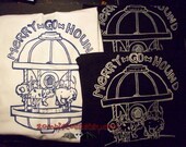 Merry Go Hound Ladies Fitted V Neck T Shirt dog carnival ride Humor Screen Print fashion fire hydrant carousel silly hand pulled Cartoon Art