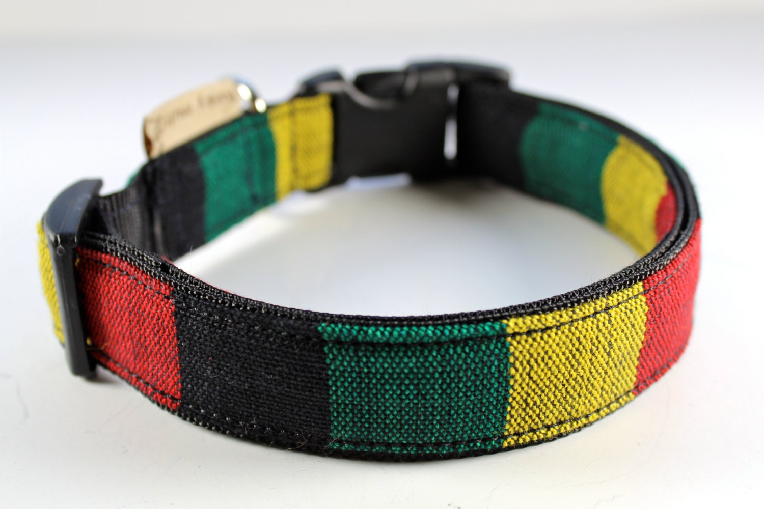 Rasta dog collar in black, red, green and yellow-- adjustable you pick size
