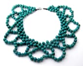 Blue Mexican Statement Necklace, Chunky Bead Necklace, Acai Necklace, Natural Bead Necklace, Beadwoven Bold Necklace