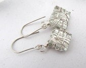 glass square dangles silver wire wrapped