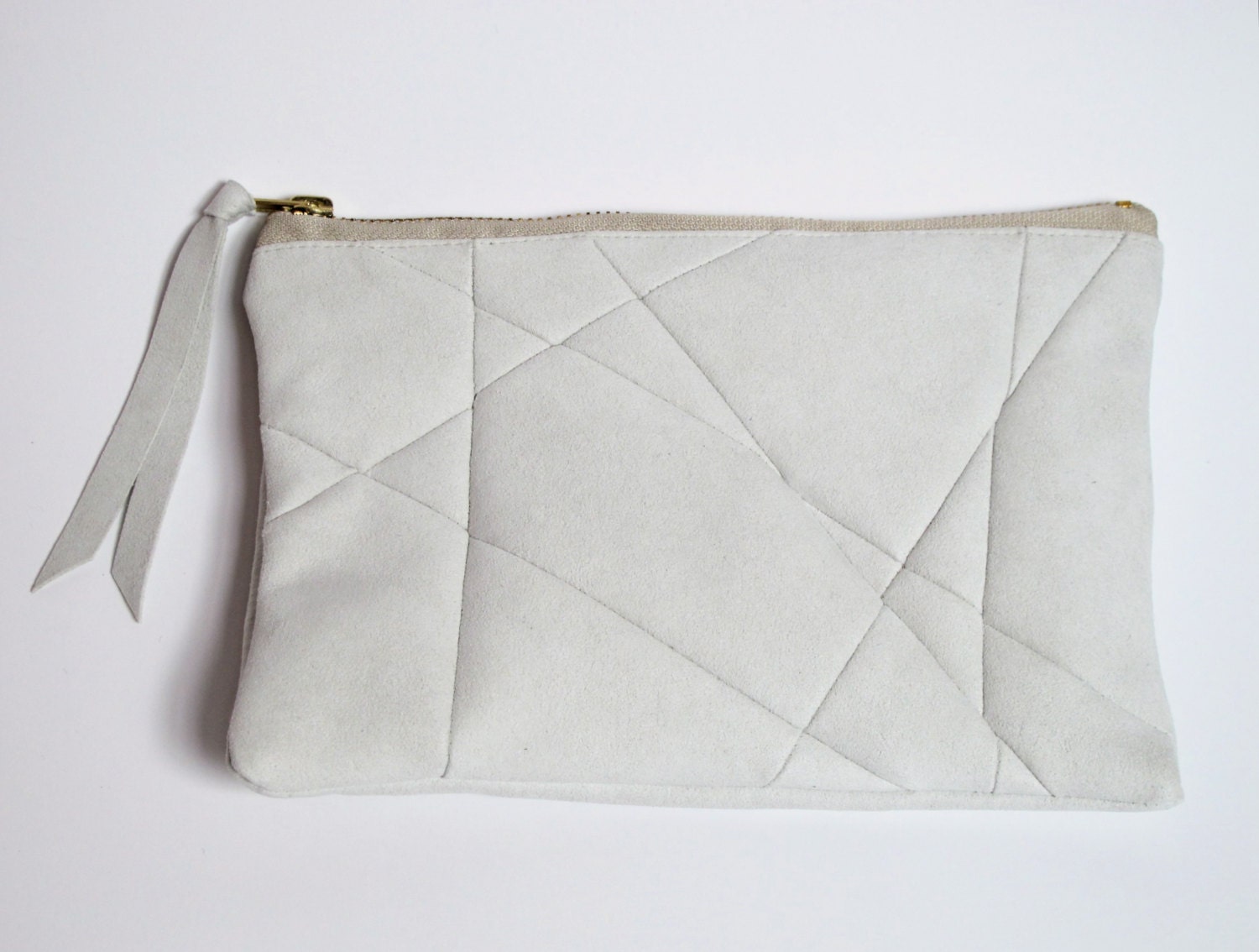 clutch, grafic pouch, ultrasuede in ivory