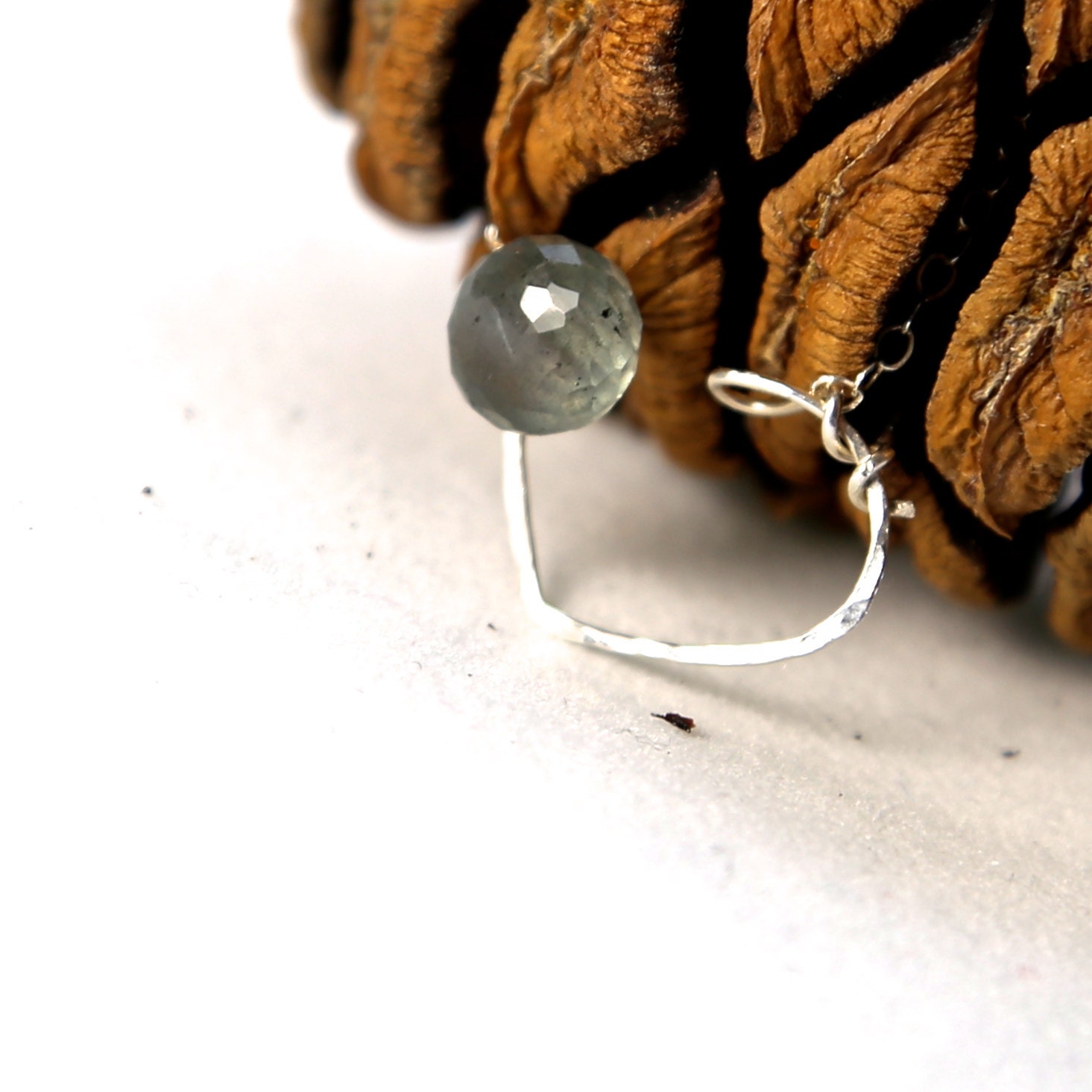 Aquamarine Gemstone Necklace(16.5inches), March Birthstone, Handmade,Heart, Pendant,Charm, Wire Wrapped,Moss Aquamarine, Sterling Silver