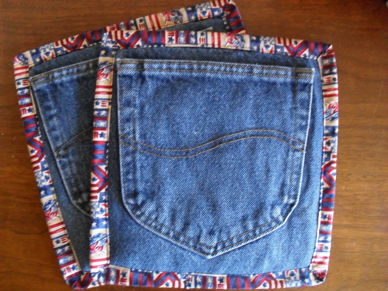 ReCycled Denim Pair RePurposed Pocket PotHolders Hot Pads Pot Holders Handmade