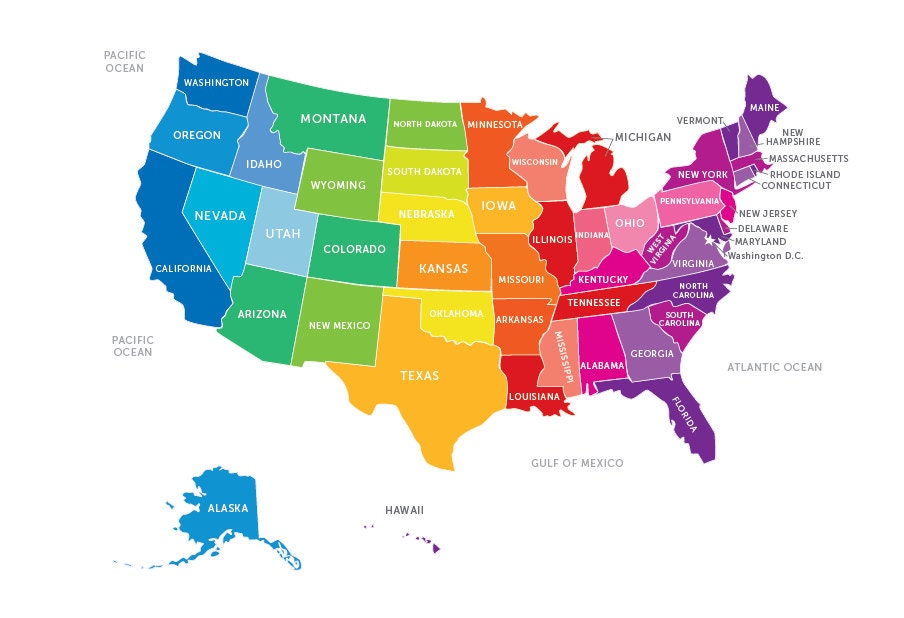 Bright USA Map - Large