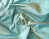 Blue Aqua Antique Gold Textured Iridescent Dupioni Silk Fabric Remnant 26 x 12