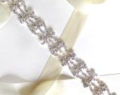 Art Deco Crystal Bridal Belt Sash - White Ivory Silver Satin Ribbon - Rhinestone - Wedding Dress Belt - Extra Long