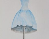Watercolor Painting Art Fashion Illustration Original Blue Grey Home Decor Nursery Decor 9 X 12 Girls Room Feminine