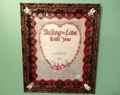 Romanticly Framed VALENTINE SHEET MUSIC  Falling In Love With You , Black Antique Lace Decopauged Frame, Boudior, Rose Heart,