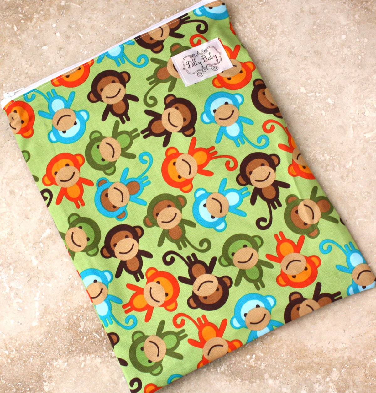 NEW - Wet Bag - XL Reusable Bag - Food, Wet Clothes, Diapers, Produce - GREAT Gift - Green Monkey
