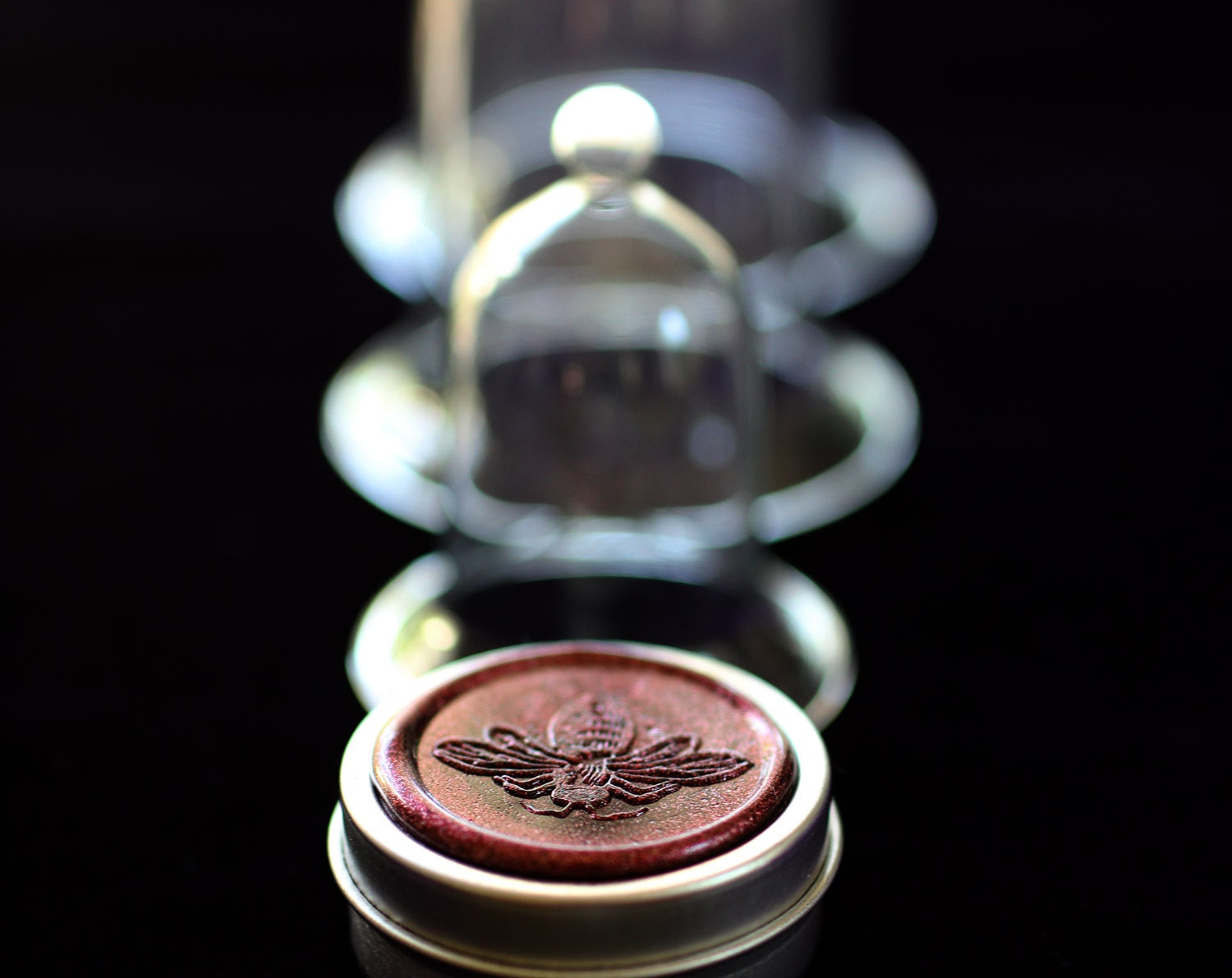 Chiaroscuro, a jasmine solid natural perfume in a honey bee tin- The opening features spicy sweetness with nard and vanilla