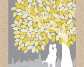 Wedding Signature Poster Art Print - Personalized Skyline & Silhouette Guestbook Print, 175 Signatures, Size- 16x20