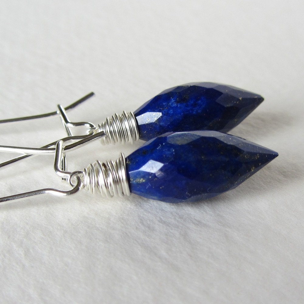 Cobalt Blue Lapis Lazuli Earrings Kidney Ear Wire