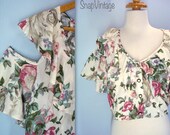 Cropped Blouse / Soft Rayon Floral Blouse / Off Shoulder Crop Top