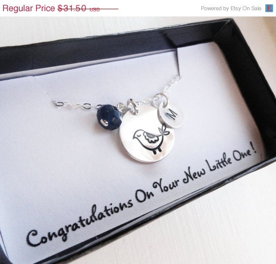 ON SALE Mama Bird Necklace, Gift for new mom, Personalized jewelry, Birthstone & initial, hand stamped mothers necklace, modern bird neckla