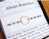 ON SALE Friendship card with Gold Karma Bracelet, Delicate Turquoise Bracelet,Karma jewelry,Eternity, minimal bracelet
