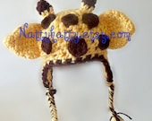 Giraffe handmade crochet HAT with earflaps Newborn, to 5 years old boy or girl