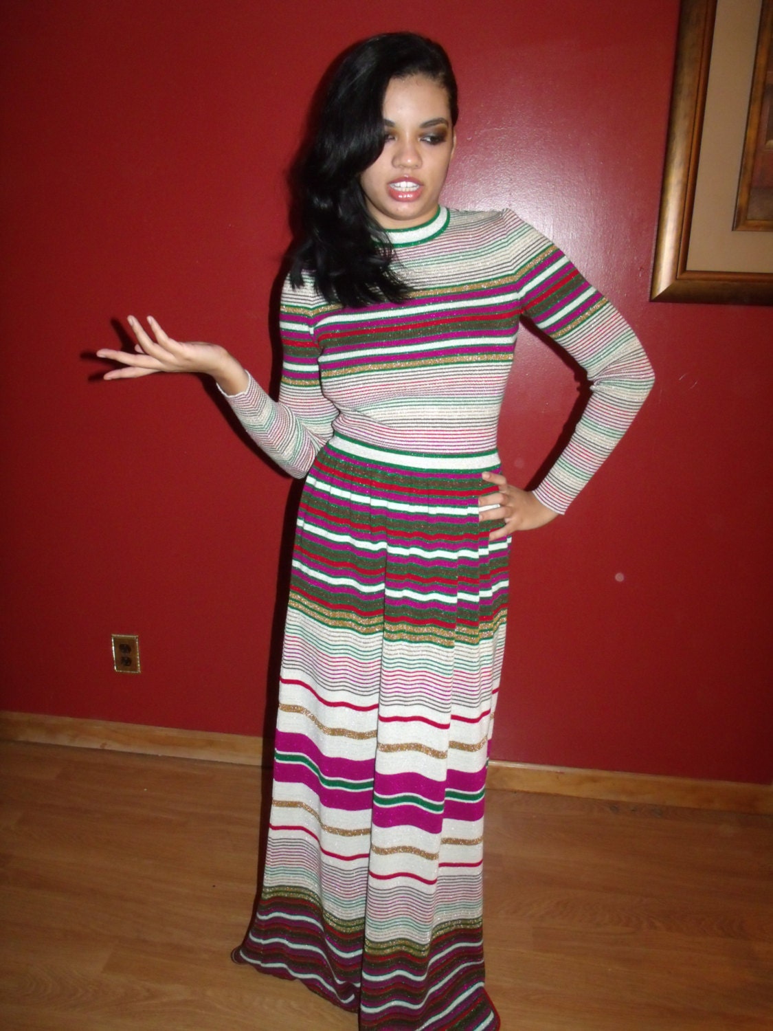 Shimmer Stripe Knit Maxi Dress