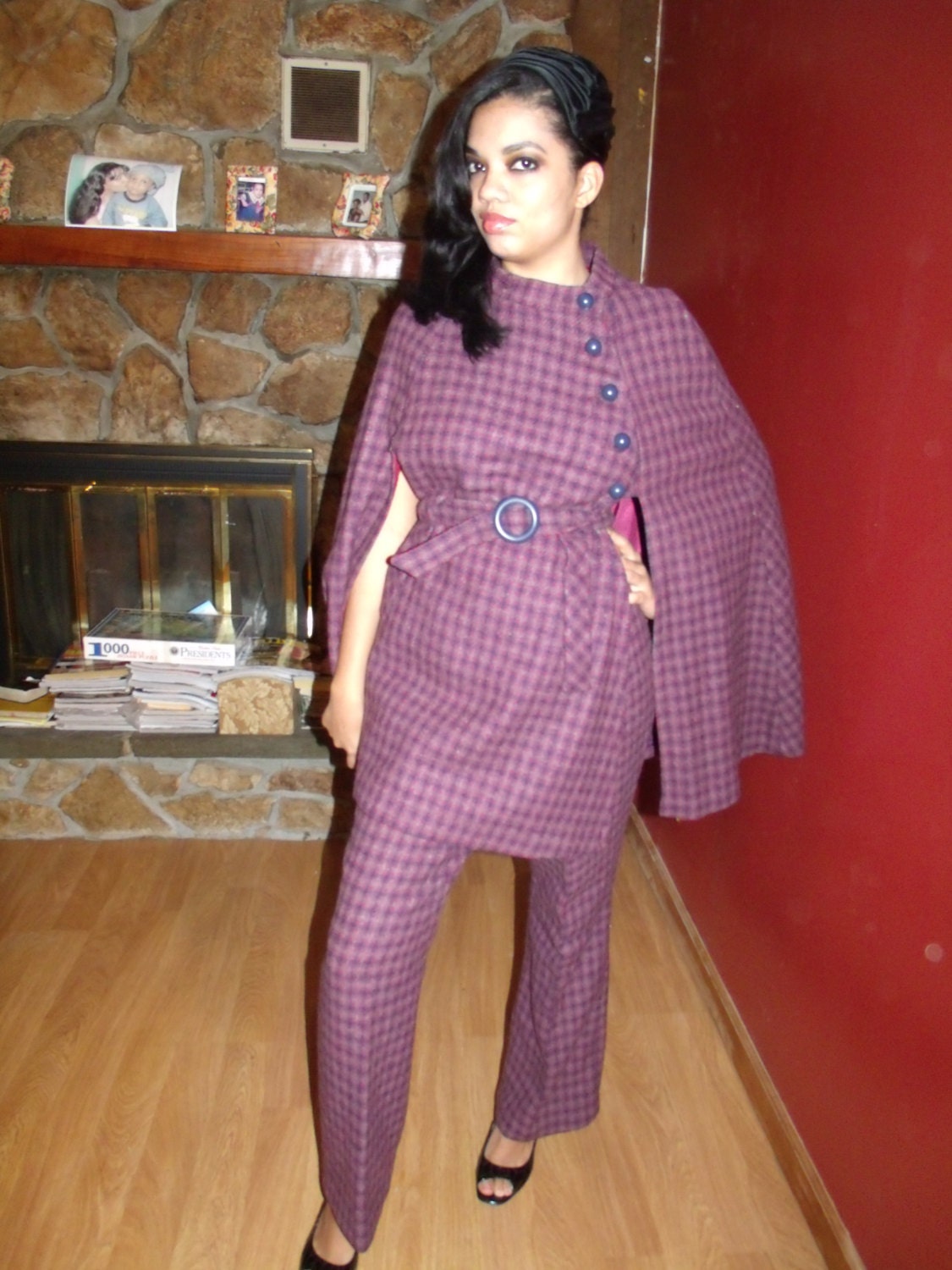 Madison Purple & Blue Wool Cape Pant Suit