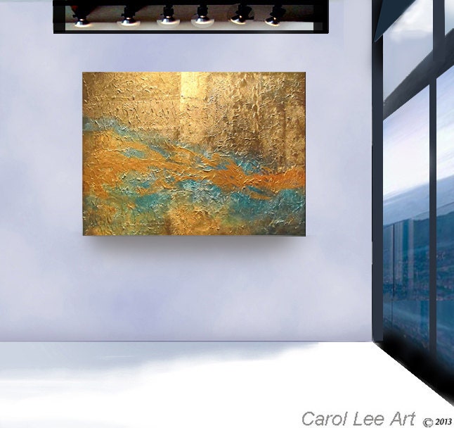 Large Original abstract art painting metallic gold textured surreal modern contemporary fine art by Carol Lee