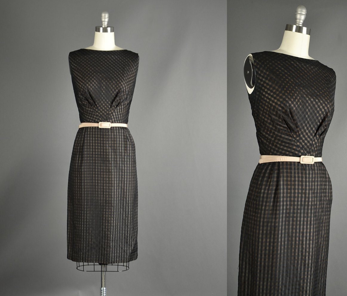 Vintage 1950s Dress - 50s Dress - 1950s sheer illusion wiggle dress
