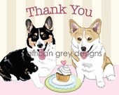 Reserved - Corgis in Love Greeting Card - Customized with "Thank You" - Set of 15
