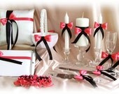 Wedding Coral Black Basket, Pillow, Guest Book, Garters, Flutes, Cake Set, Candles , 12pcs Wedding Accessories Ceremony Decor